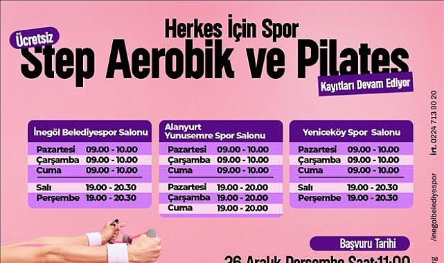 Kadınlar İçin Ücretsiz Step, Aerobik Ve Pilates Kayıtları Başlıyor